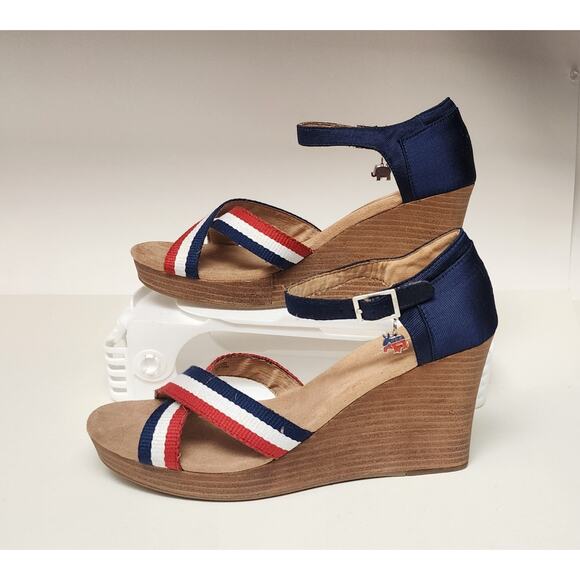 TOMS Women's Strappy Wedge Election Charms Sandals Size 12M Multicolor Red - Picture 5 of 14